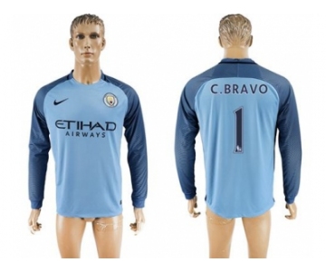 Manchester City #1 C.Bravo Home Long Sleeves Soccer Club Jersey1