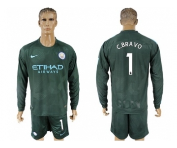 Manchester City #1 C.Bravo Sec Away Long Sleeves Soccer Club Jersey