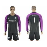 Manchester City #1 Hart Black Goalkeeper Long Sleeves Soccer Club Jersey