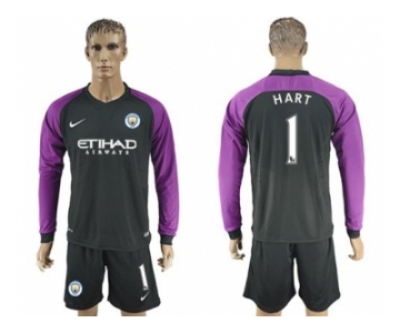 Manchester City #1 Hart Black Goalkeeper Long Sleeves Soccer Club Jersey