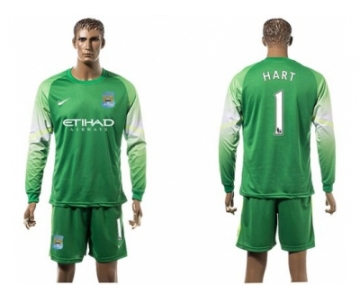 Manchester City #1 Hart Green Goalkeeper Long Sleeves Soccer Club Jersey