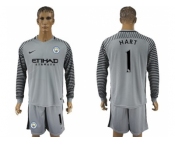 Manchester City #1 Hart Grey Goalkeeper Long Sleeves Soccer Club Jersey