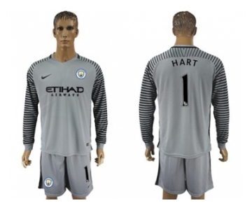 Manchester City #1 Hart Grey Goalkeeper Long Sleeves Soccer Club Jersey