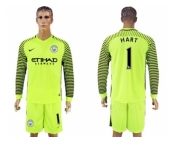 Manchester City #1 Hart Shiny Green Goalkeeper Long Sleeves Soccer Club Jersey