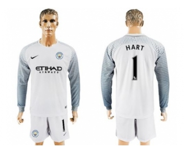 Manchester City #1 Hart White Goalkeeper Long Sleeves Soccer Club Jersey