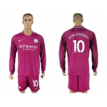 Manchester City #10 Kun Aguero Away Long Sleeves Soccer Club Jersey