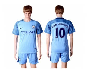 Manchester City #10 Kun Aguero Home Soccer Club Jersey1