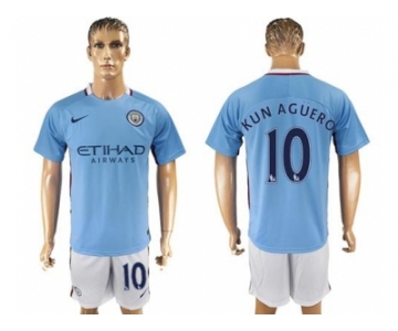 Manchester City #10 Kun Aguero Home Soccer Club Jersey2