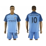 Manchester City #10 Kun Aguero Home Soccer Club Jersey3