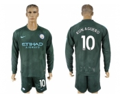 Manchester City #10 Kun Aguero Sec Away Long Sleeves Soccer Club Jersey