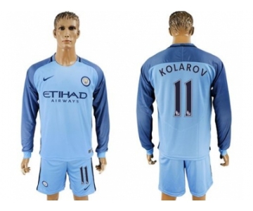 Manchester City #11 Kolarov Home Long Sleeves Soccer Club Jersey