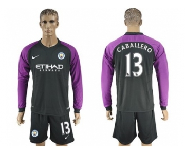 Manchester City #13 Caballero Black Goalkeeper Long Sleeves Soccer Club Jersey