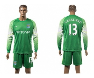 Manchester City #13 Caballero Green Goalkeeper Long Sleeves Soccer Club Jersey