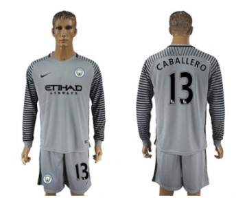 Manchester City #13 Caballero Grey Goalkeeper Long Sleeves Soccer Club Jersey