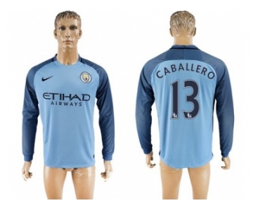 Manchester City #13 Caballero Home Long Sleeves Soccer Club Jersey1