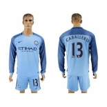 Manchester City #13 Caballero Home Long Sleeves Soccer Club Jersey