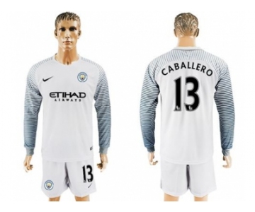 Manchester City #13 Caballero White Goalkeeper Long Sleeves Soccer Club Jersey