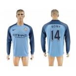 Manchester City #14 Bony Home Long Sleeves Soccer Club Jersey1