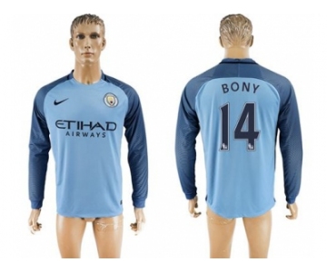 Manchester City #14 Bony Home Long Sleeves Soccer Club Jersey1