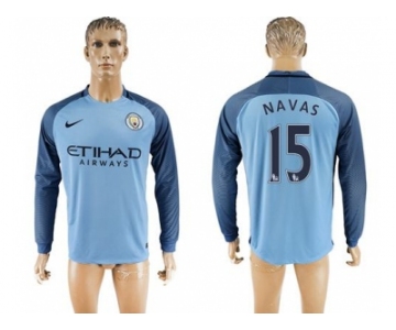 Manchester City #15 Navas Home Long Sleeves Soccer Club Jersey1