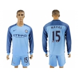 Manchester City #15 Navas Home Long Sleeves Soccer Club Jersey