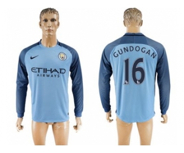 Manchester City #16 Gundogan Home Long Sleeves Soccer Club Jersey1