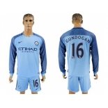 Manchester City #16 Gundogan Home Long Sleeves Soccer Club Jersey