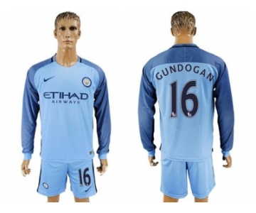 Manchester City #16 Gundogan Home Long Sleeves Soccer Club Jersey