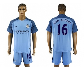 Manchester City #16 Kun Aguero Home Soccer Club Jersey