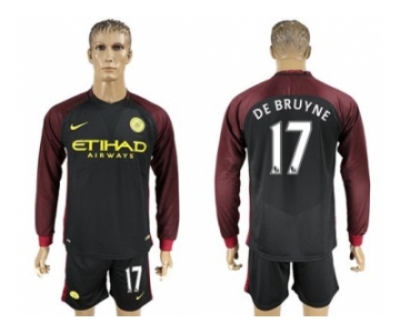 Manchester City #17 De Bruyne Away Long Sleeves Soccer Club Jersey