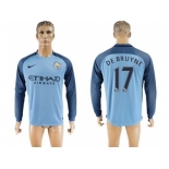 Manchester City #17 De Bruyne Home Long Sleeves Soccer Club Jersey1