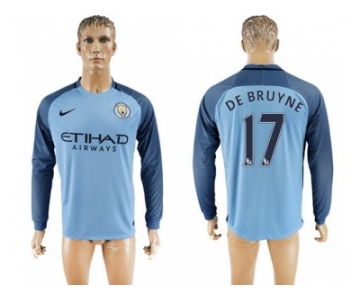 Manchester City #17 De Bruyne Home Long Sleeves Soccer Club Jersey1