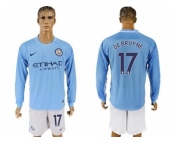 Manchester City #17 De Bruyne Home Long Sleeves Soccer Club Jersey