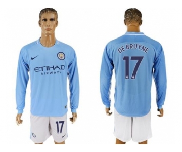 Manchester City #17 De Bruyne Home Long Sleeves Soccer Club Jersey