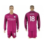 Manchester City #18 Delph Away Long Sleeves Soccer Club Jersey