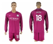 Manchester City #18 Delph Away Long Sleeves Soccer Club Jersey