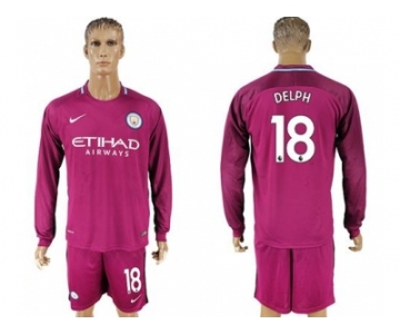 Manchester City #18 Delph Away Long Sleeves Soccer Club Jersey