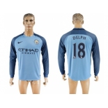 Manchester City #18 Delph Home Long Sleeves Soccer Club Jersey1