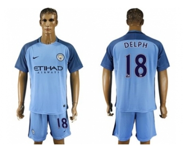 Manchester City #18 Delph Home Soccer Club Jersey3