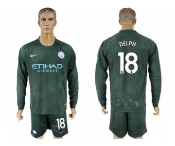 Manchester City #18 Delph Sec Away Long Sleeves Soccer Club Jersey