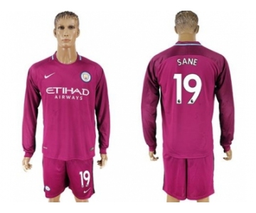 Manchester City #19 Sane Away Long Sleeves Soccer Club Jersey