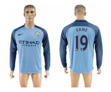 Manchester City #19 Sane Home Long Sleeves Soccer Club Jersey1