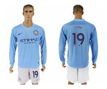 Manchester City #19 Sane Home Long Sleeves Soccer Club Jersey