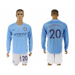 Manchester City #20 Bernardo Home Long Sleeves Soccer Club Jersey