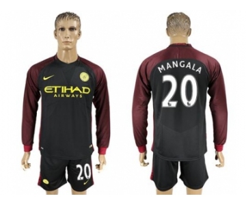 Manchester City #20 Mangala Away Long Sleeves Soccer Club Jersey