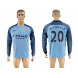 Manchester City #20 Mangala Home Long Sleeves Soccer Club Jersey1