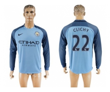 Manchester City #22 Clichy Home Long Sleeves Soccer Club Jersey1