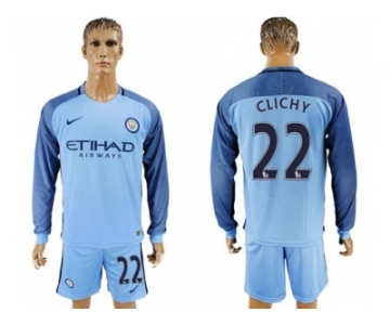 Manchester City #22 Clichy Home Long Sleeves Soccer Club Jersey