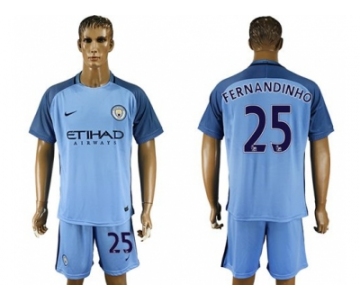 Manchester City #25 Fernandinho Home Soccer Club Jersey3