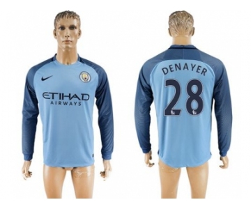 Manchester City #28 Denayer Home Long Sleeves Soccer Club Jersey1